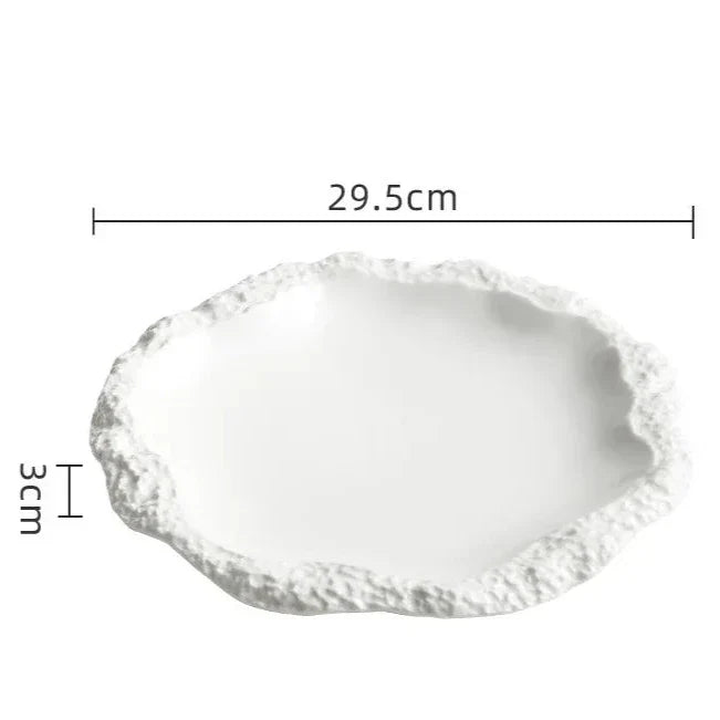 Plat de service en grès de 26,5 cm, rond, bord texturé, vaisselle de table, assiette en porcelaine pour repas quotidiens en cuisine, grand plat rustique