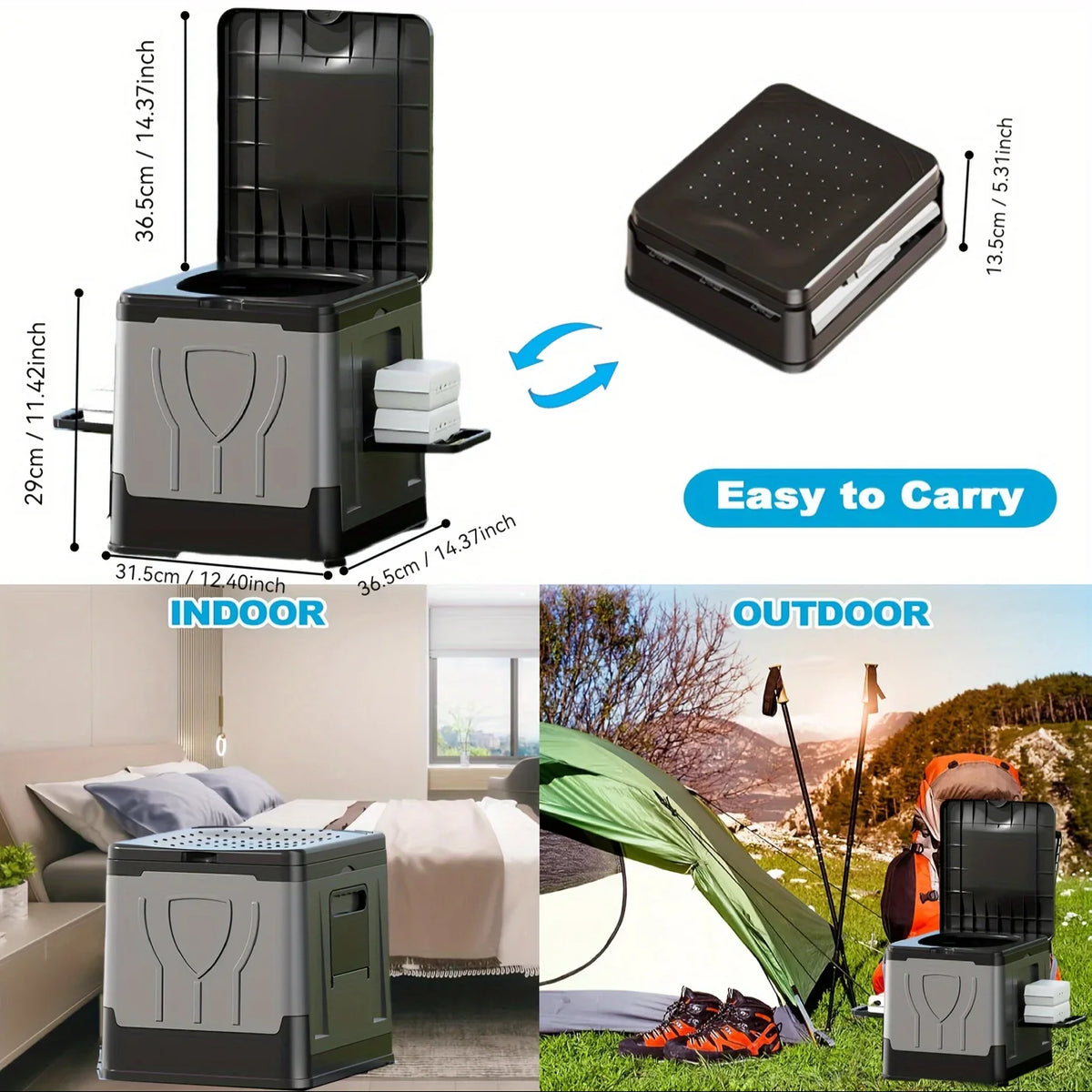 Camploo XL | Toilettes portables pour camping avec couvercle et design pliable | Confort extérieur extra large