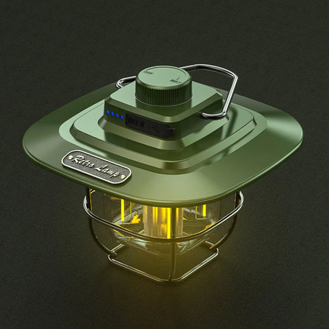 NostalgiaGlow | Lanterne de camping LED rétro avec batterie rechargeable | Éclairage réglable pour une ambiance extérieure chaleureuse