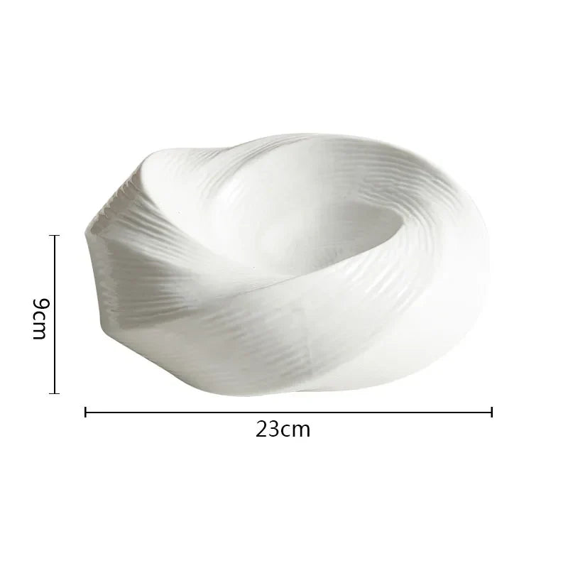 White Ceramic Dinnerware Bowl 10 Inch Spiral Textured Porcelain Dish for Salads Pasta Sides Family Dinners Parties Modern Table Décor