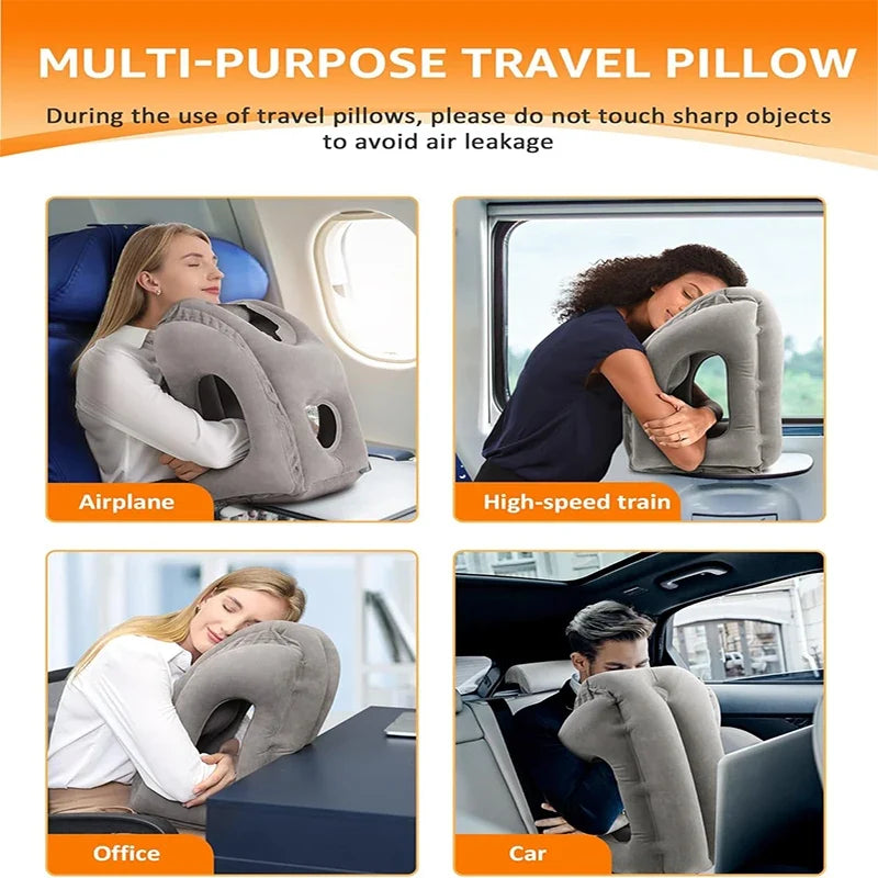 Coussins de voyage pour le cou, oreiller de soutien cervical gonflable avec repose-tête à 45 degrés, oreiller de voyage compact pour avion