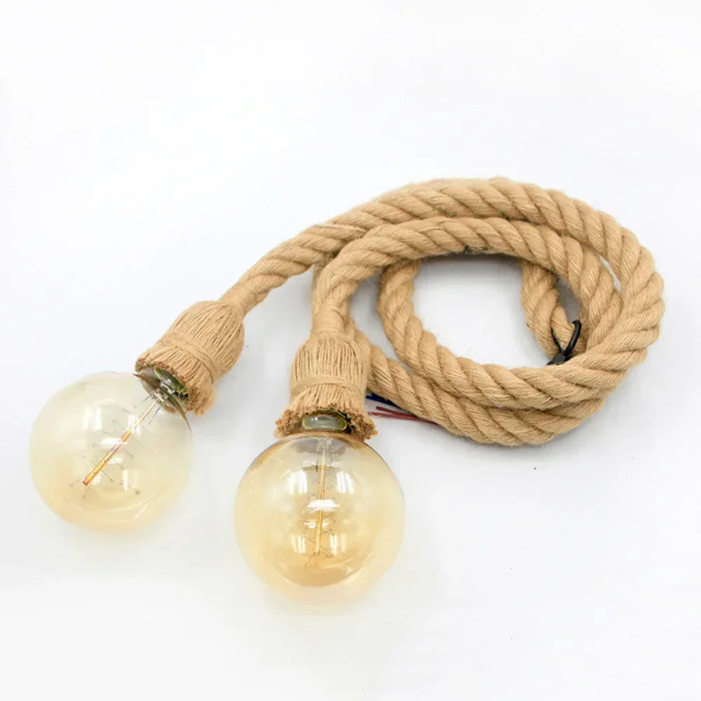 Rope Ceiling Light E27 Edison Fixture Industrial Style for Dining Room Kitchen Island Single Double Head Adjustable Drop