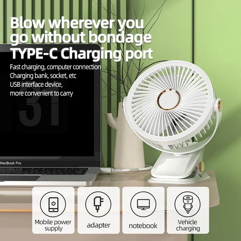 Ventilateur portable rechargeable | Modèle à pince sur batterie pour un soulagement instantané