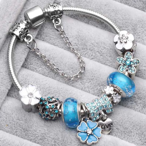 Élégance de la nature | Bracelet à breloques pour femme ajustable | Design élégant de fleur de pêcher pour toutes les occasions