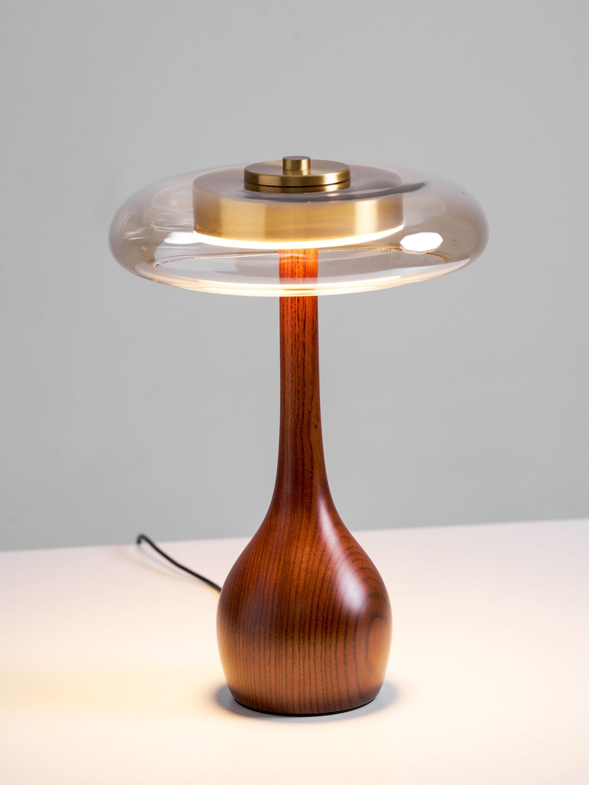 LED Desk Lamp with Amber Glass Shade & Natural Wood Base for Home Office, Bedroom & Nightstand | Adjustable Color Temperature 3000K-6000K