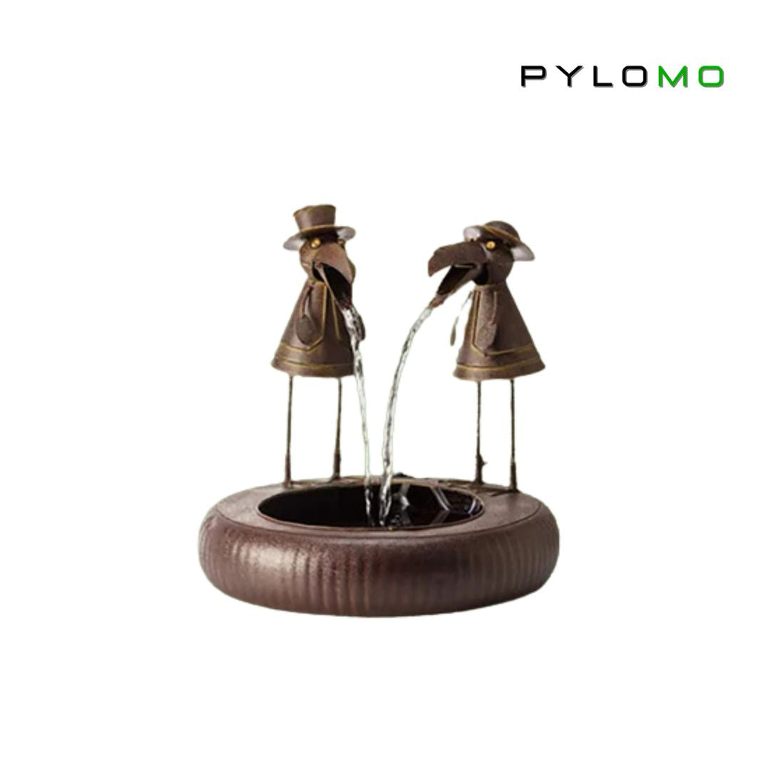 Tabletop Fountain with Bird Figurine – Polyresin Design in Natural Stone Finish for Patio, Deck & Yard