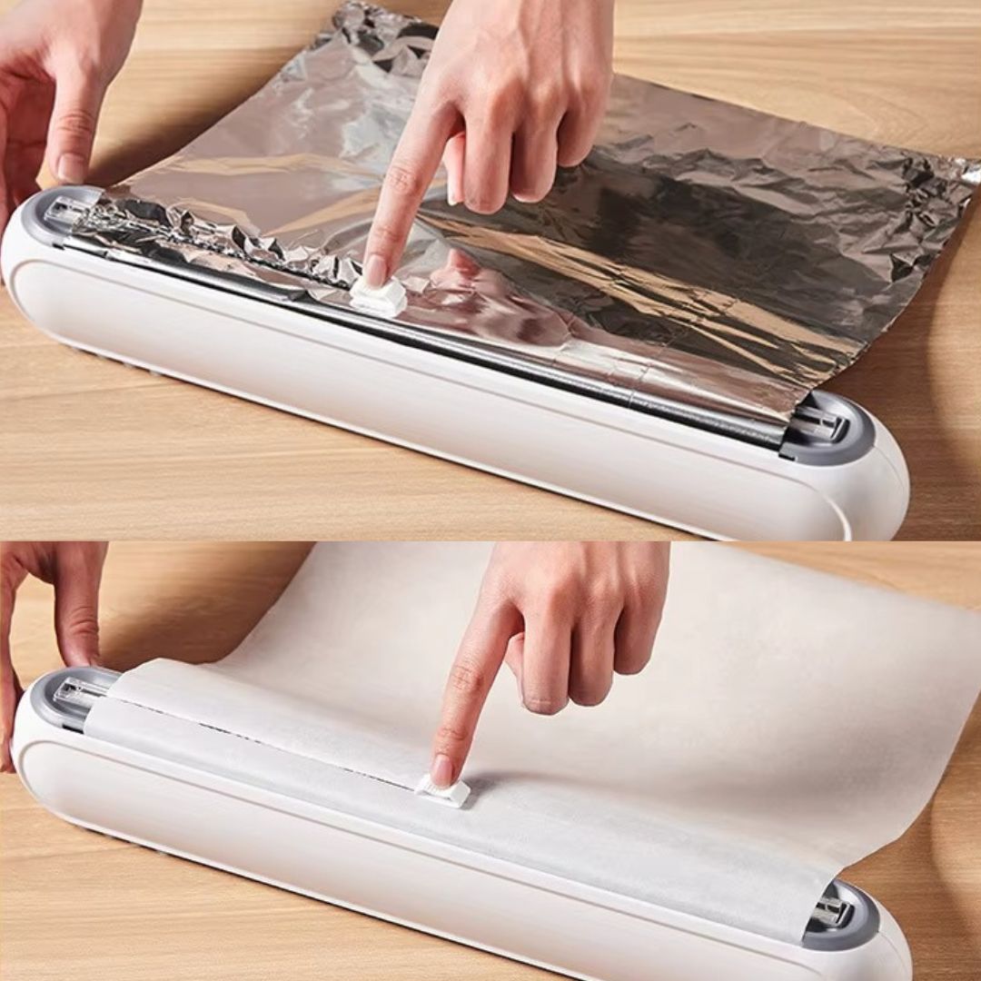Magnetic Wrap Dispenser with Precision Cutter for Plastic Wrap, Foil & Parchment Paper – Space-Saving Kitchen Organizer, BPA-Free