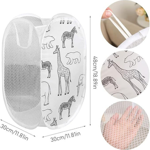 Zylo Animals Laundry Hamper - Foldable Mesh, Lightweight Design