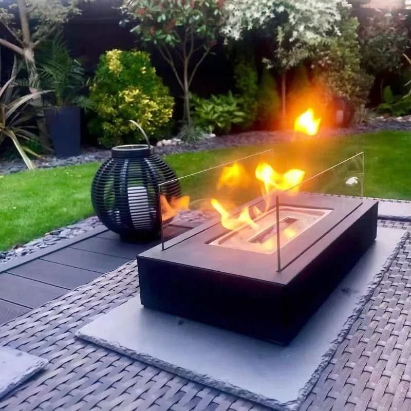 Compact Bioethanol Flame Bowl Steel & Glass 11 in Desk Fire Pit Indoor Outdoor Ambiance Heater Portable Eco Table Top Burner Living Room Pat