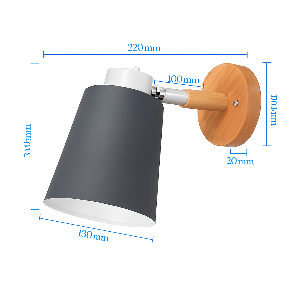 Adjustable Metal Wall Sconce with Wood Bracket & Swivel Shade for Bedroom and Living Room – Modern Nordic LED Light Fixture