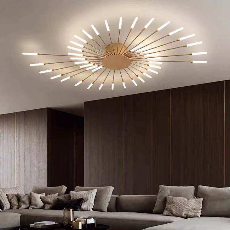 Starburst Flush Mount Ceiling Light Black Gold Modern Firework LED Fixture Bedroom Living Room Natural White Hardwired Indoor