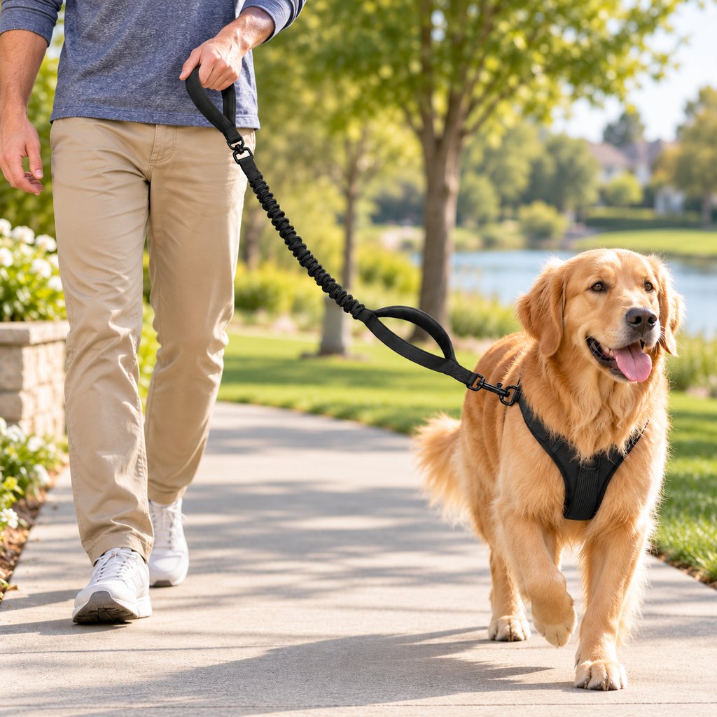 Ortekor Dual Handle Shock-Absorbing Bungee Dog Leash for City Walks, Jogging & Hiking - Softer Pulls, Quick Close Control