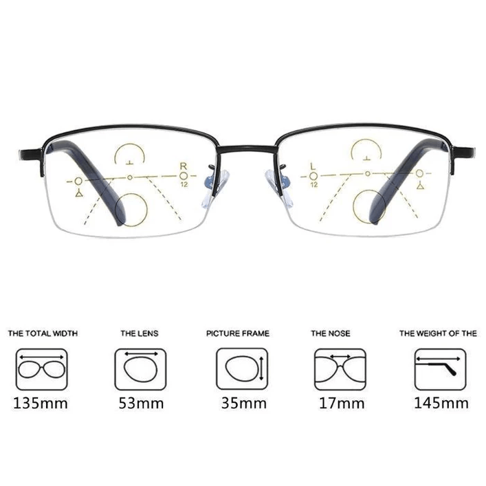 Titanium Multi-Focus Reading Glasses for Near & Distance Vision with Blue Light Filter