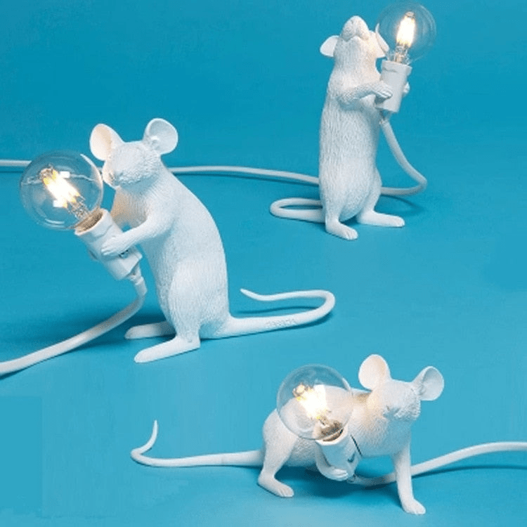 Lampe de bureau fantaisie en forme de souris avec éclairage LED – Objet décoratif en résine pour tables, étagères et tables de chevet