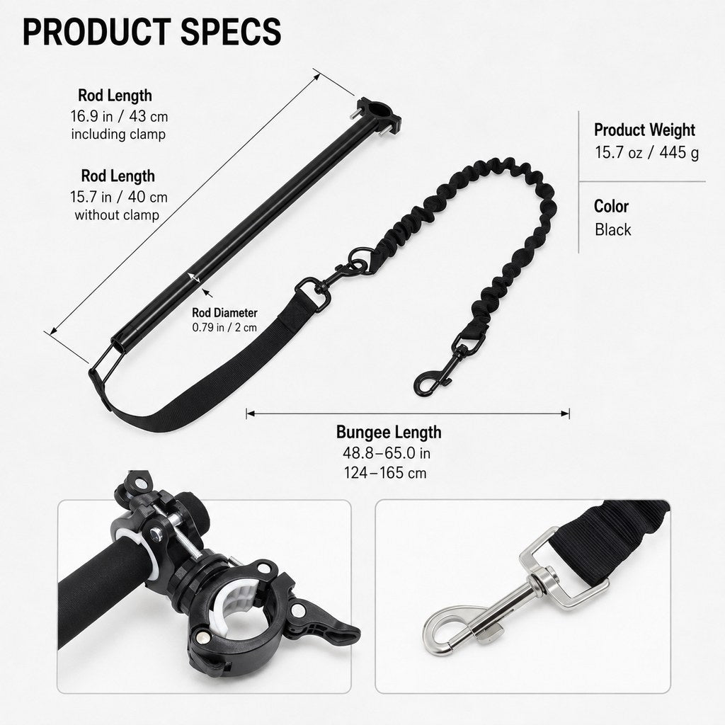 Ortekor Hands-Free Dog Bike Leash with Shock-Absorbing Bungee – Bike-Mounted Side Arm for Controlled Side-by-Side Runs