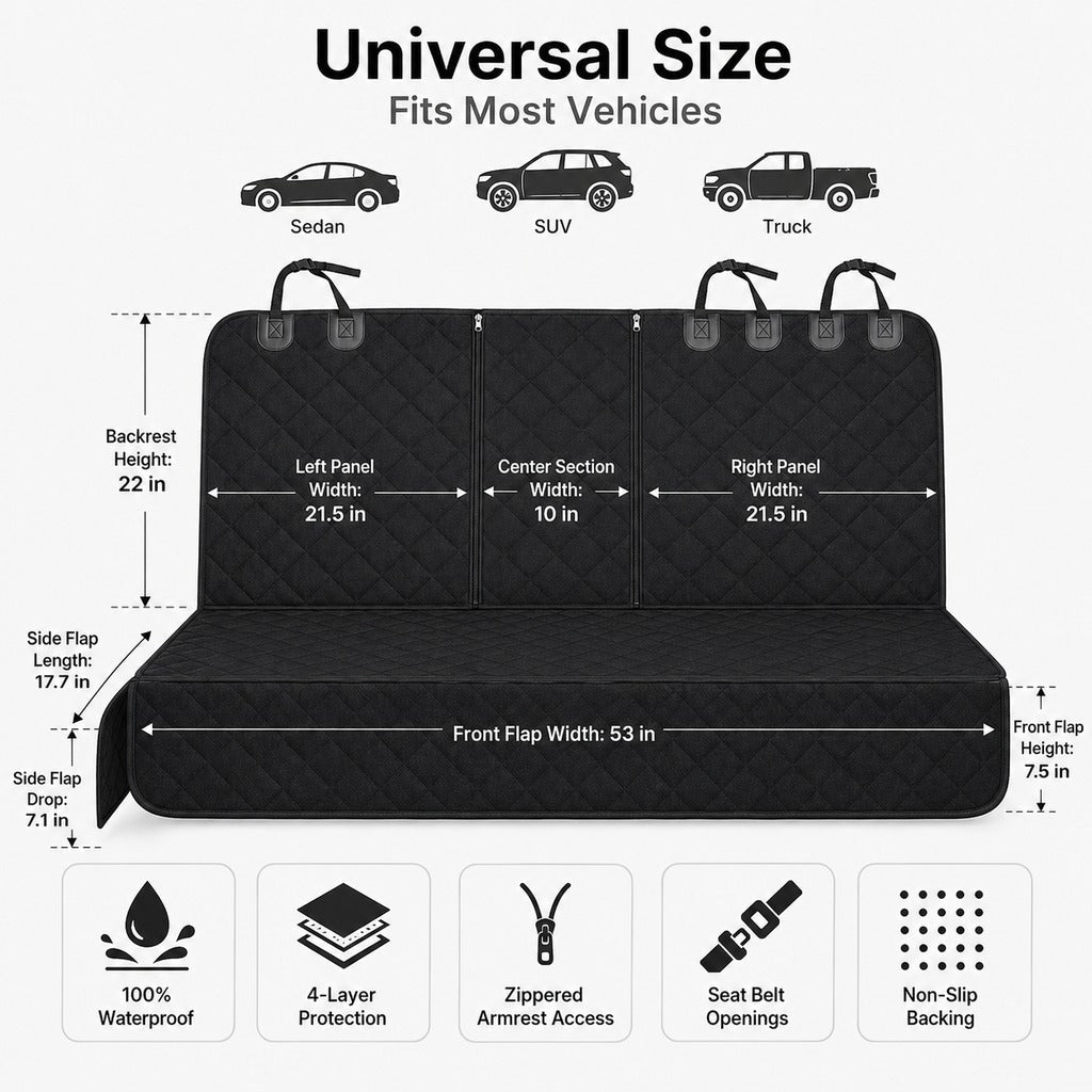 Ortekor Waterproof Dog Car Back Seat Cover for Road Trips - Protects from Mud, Fur & Scratches