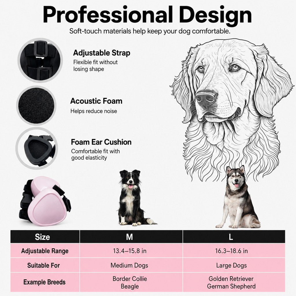 Ortekor Dog Noise-Reducing Ear Muffs for Fireworks, Thunderstorms & Grooming - Adjustable Anxiety Comfort Ear Protection for Medium & Large Dogs