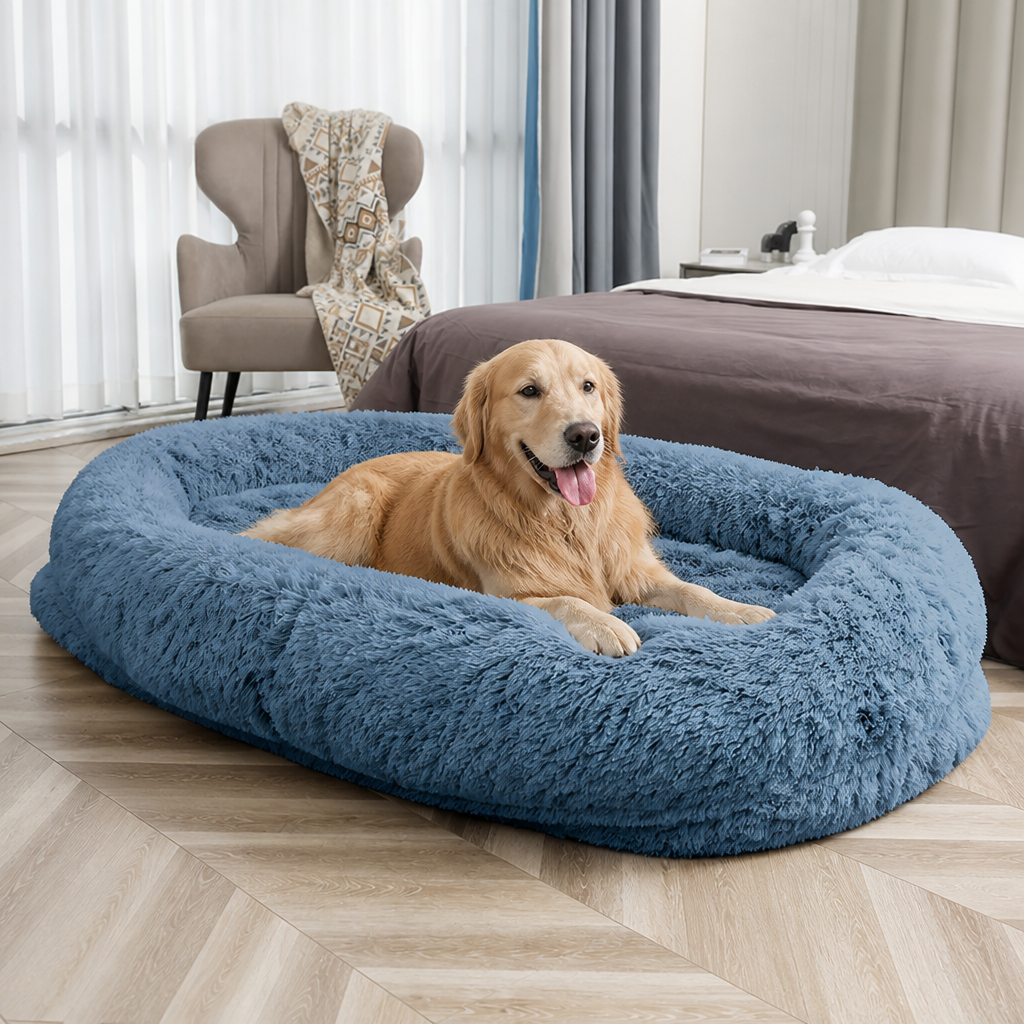 Lit pour humain façon canapé pour chien Ortekor, orthopédique et en fausse fourrure lavable (housse amovible)