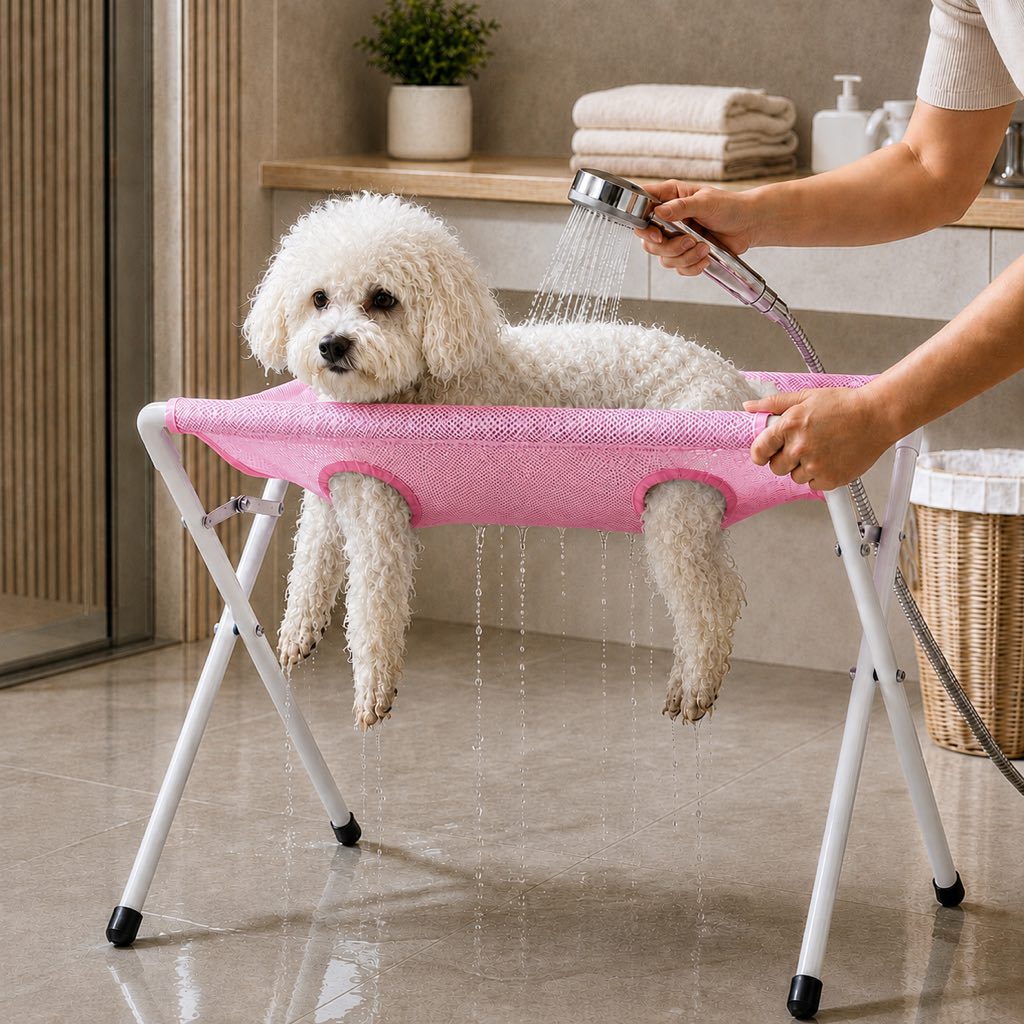 Ortekor Pet grooming rack suitable for cats and small to medium-sized dogs - foldable eight-opening design for convenient home grooming.