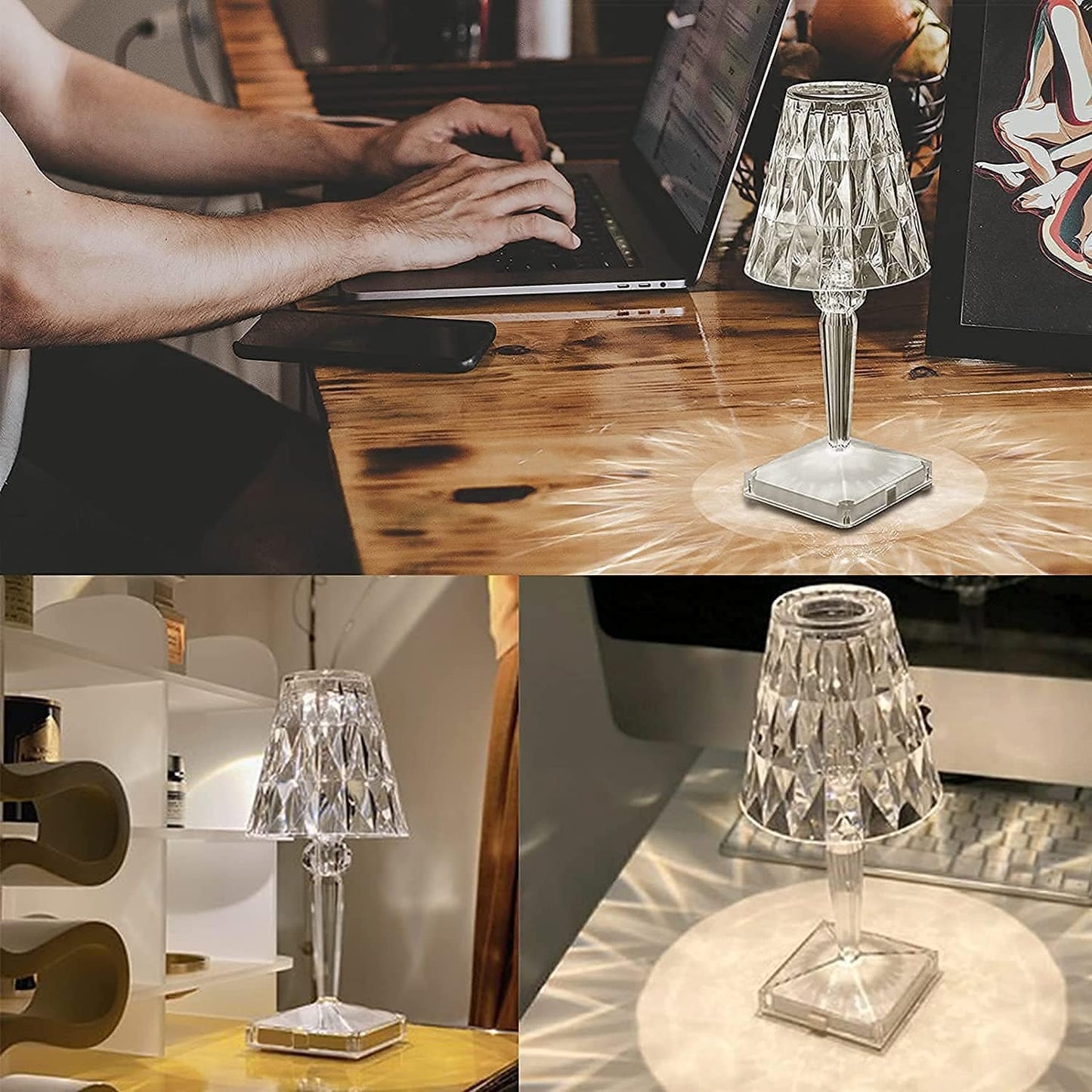 Lampe de bureau LED de luxe en cristal au design étincelant