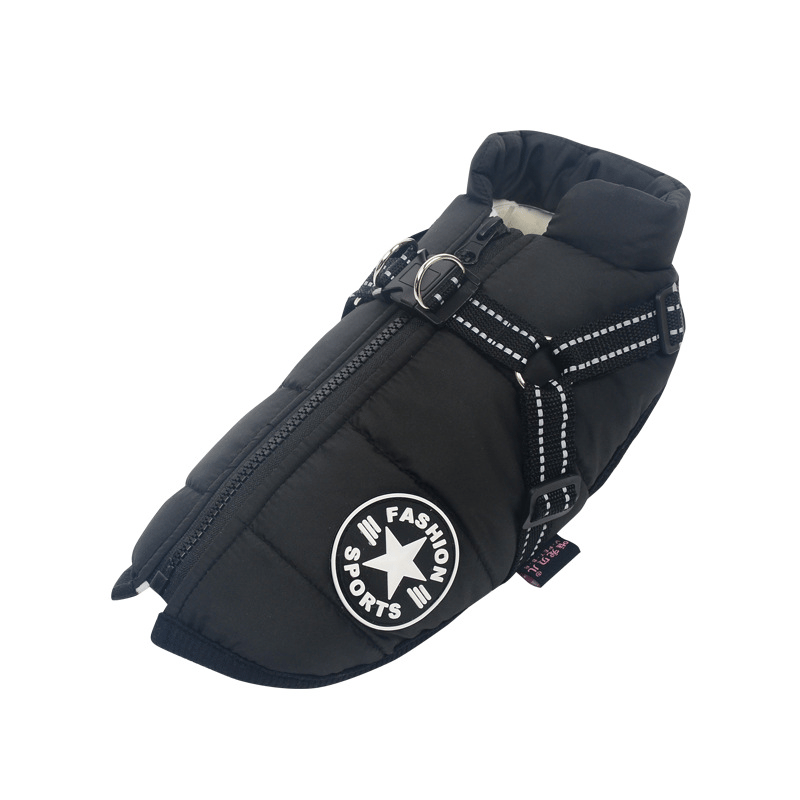 Insulated Dog Coat with Built-In Harness – Water-Resistant Winter Jacket for Dogs, Reflective Trim