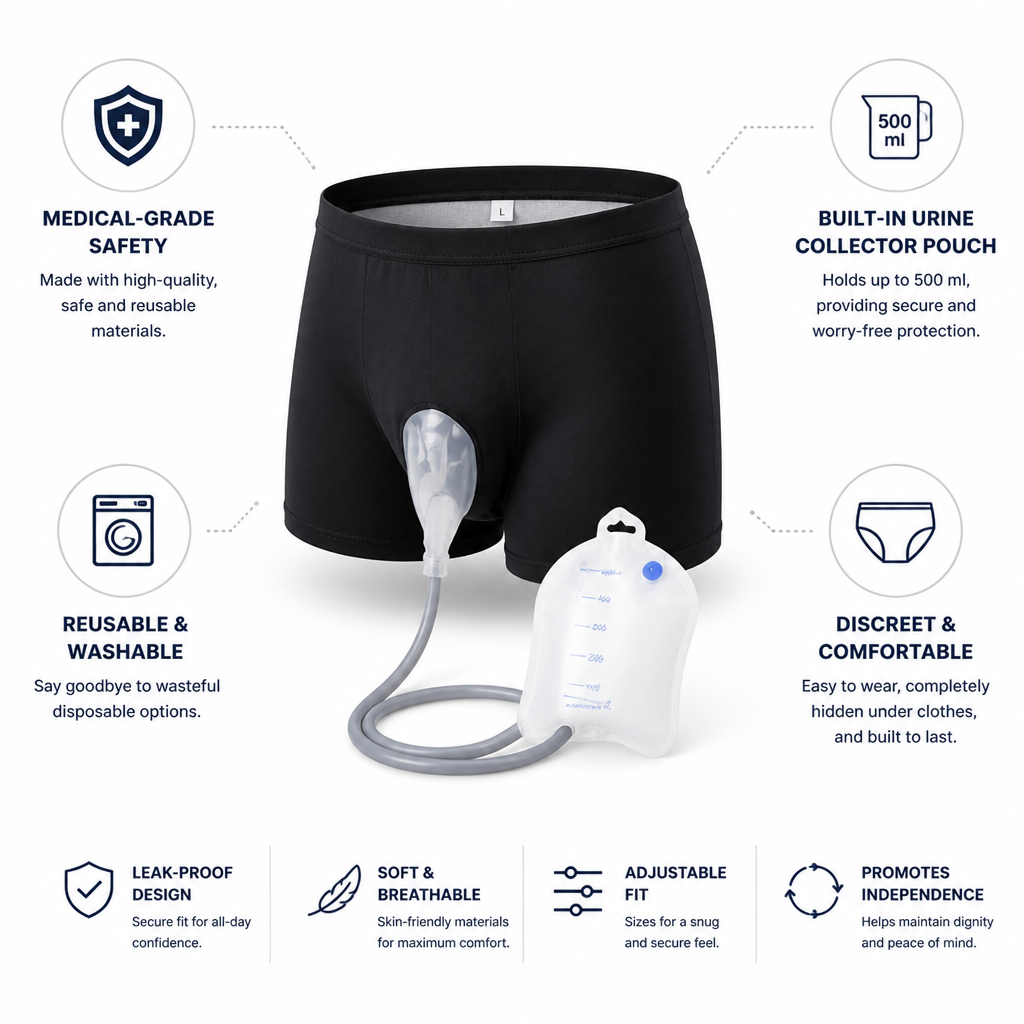 Comfort Fit | Reusable Adult Incontinence Underwear with Built-In Collector Pouch | Medical-Grade Silicone for Enhanced Comfort