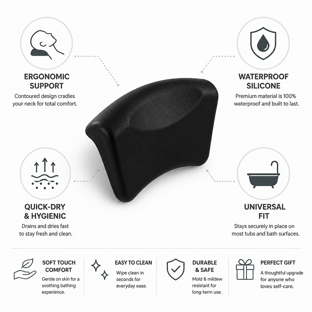 Comfort Spa | Coussin de bain ergonomique pour la nuque en matériau imperméable | Soutien relaxant anti-stress