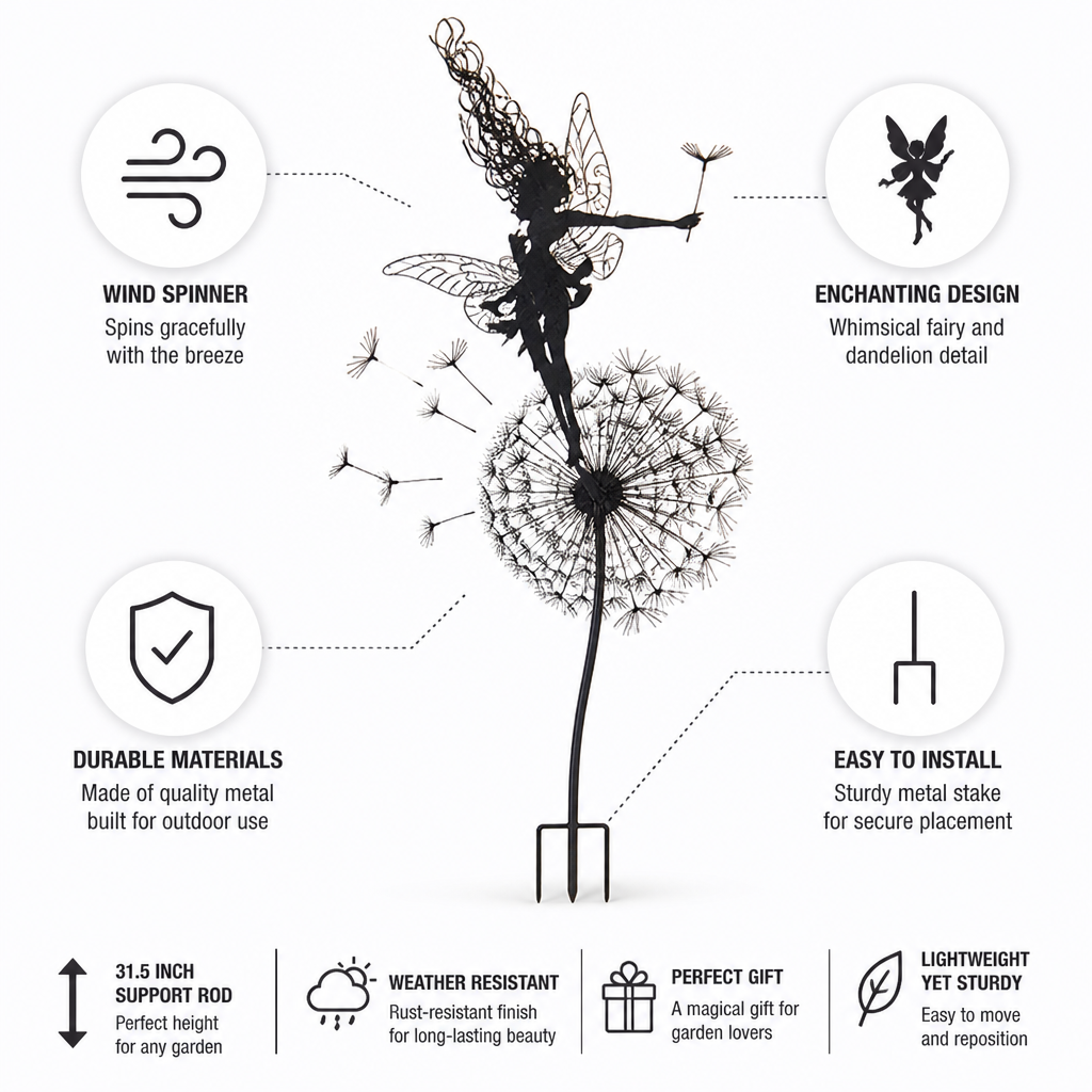 Décoration de jardin fantaisiste | Éolienne fée dansante avec tige en métal | Mouvement enchanteur pour espaces extérieurs
