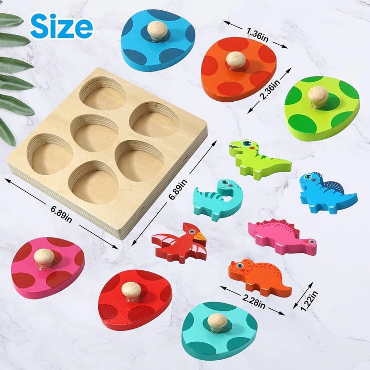 Puzzle en bois amusant pour enfants avec formes d'œufs de dinosaures