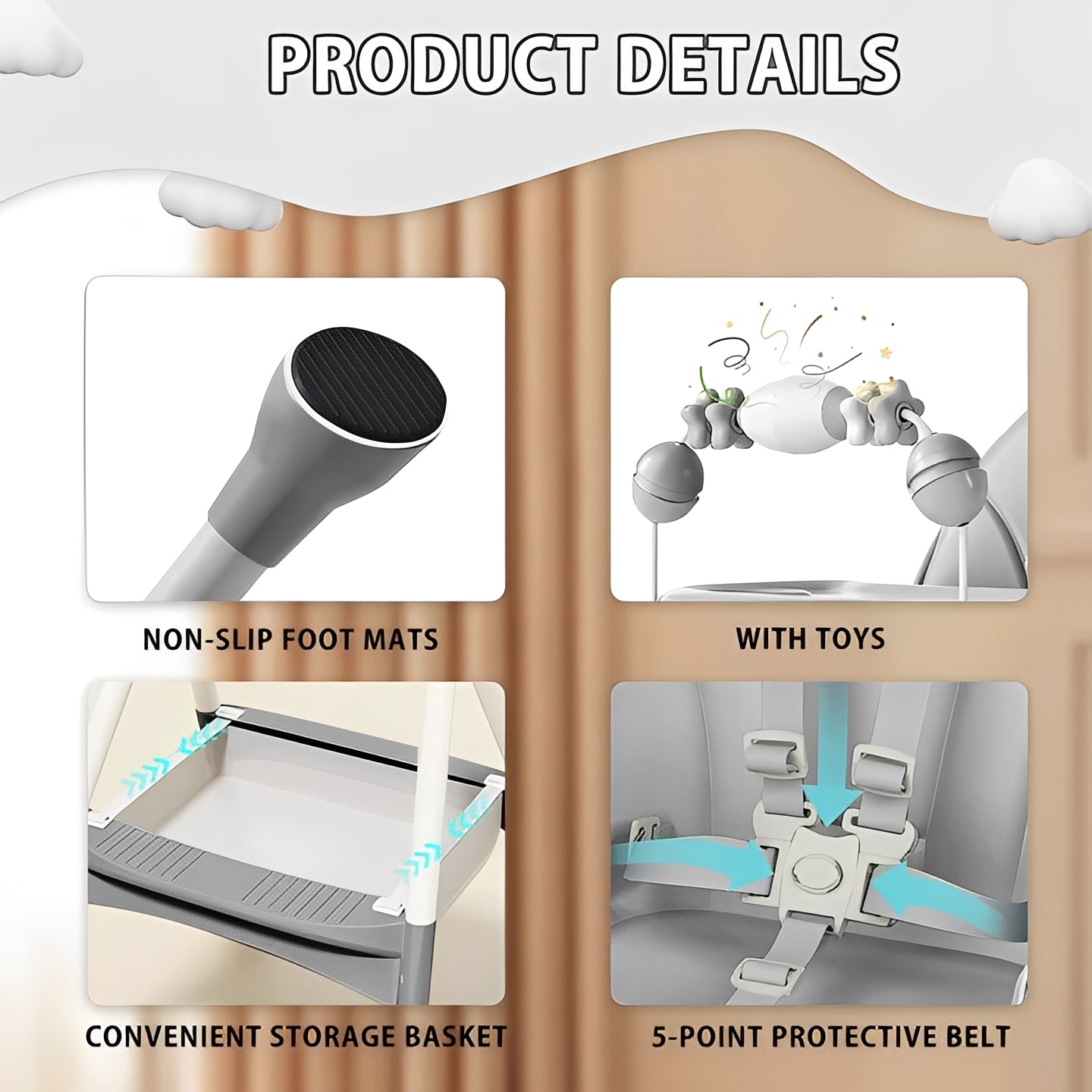 Chaise portable pour bébé avec cadre métallique durable