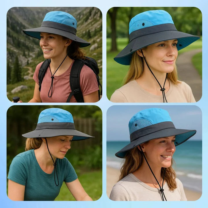 Chapeau d'été portable à large bord avec sangle ajustable