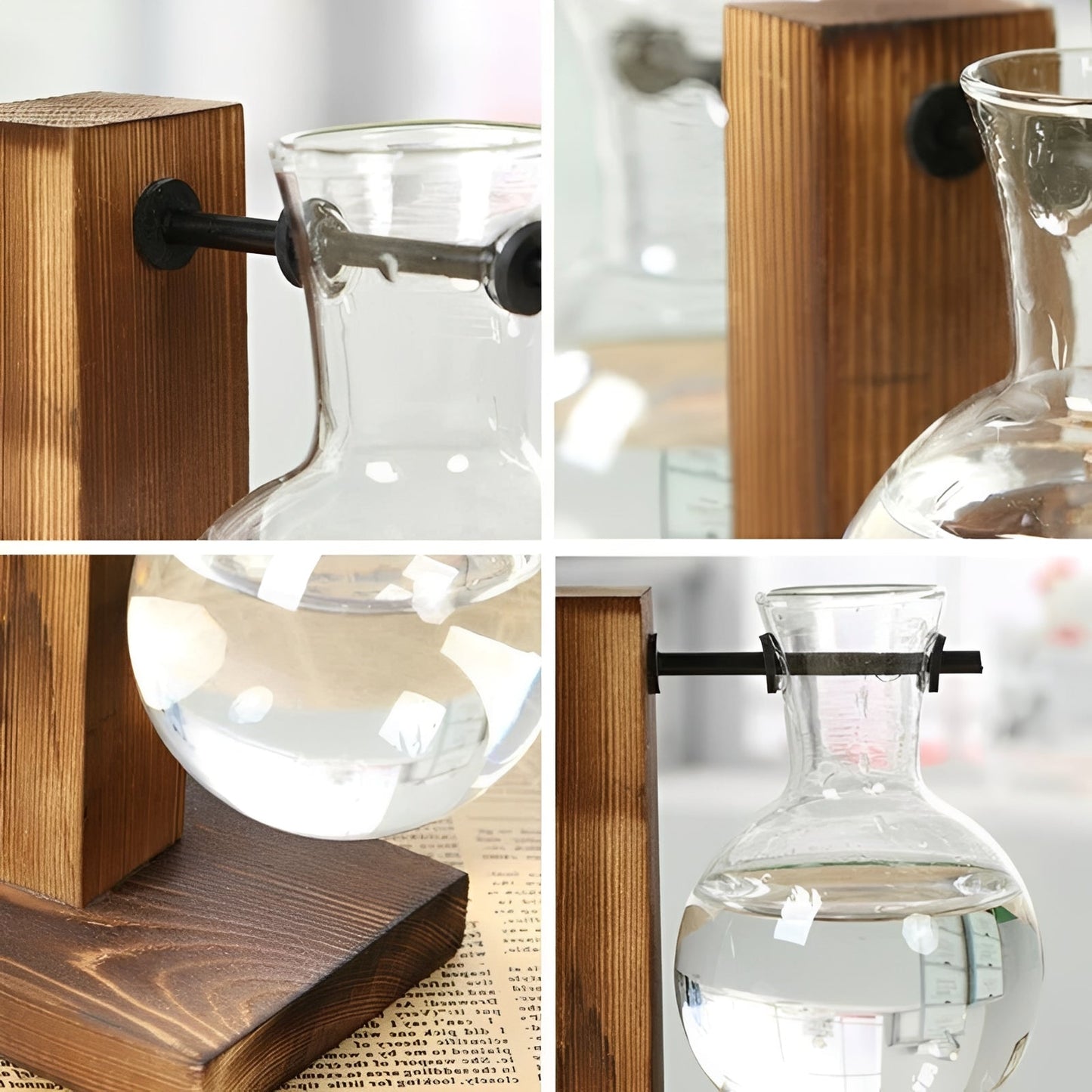 Jardinière en verre d'intérieur avec socle en bois