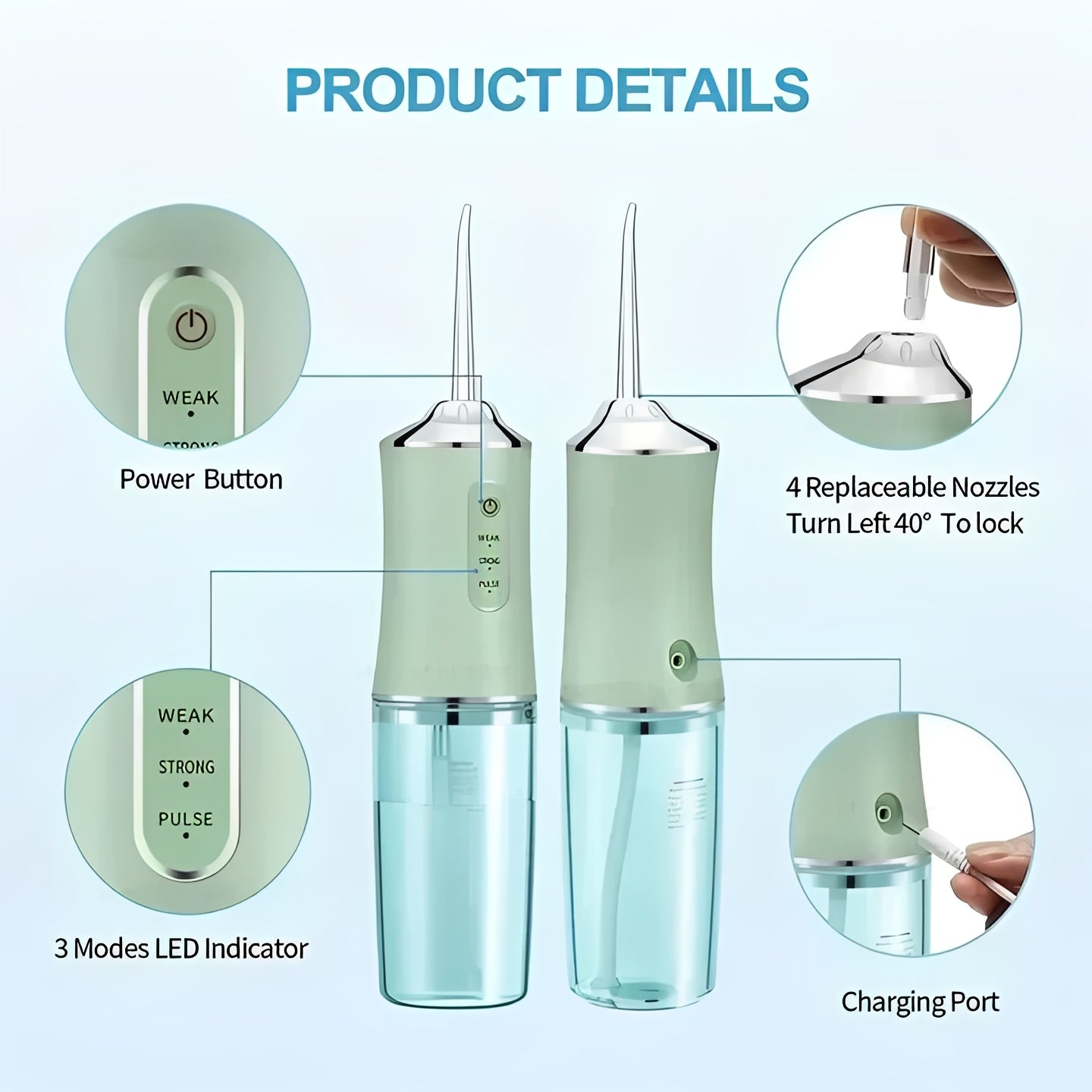Hydropulseur de voyage compact avec embouts interchangeables