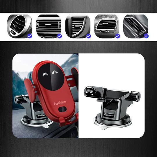 Automatic Qi-Enabled Vehicle Mounting Charger with Adjustable Grip for iPhone & Android Dashboard or Vent