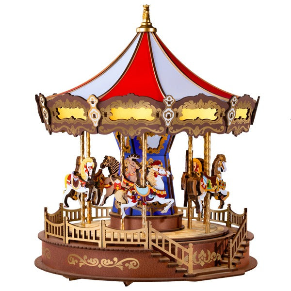 Boîte à Musique Carrousel en Bois Coloré avec Pièces Rotatives