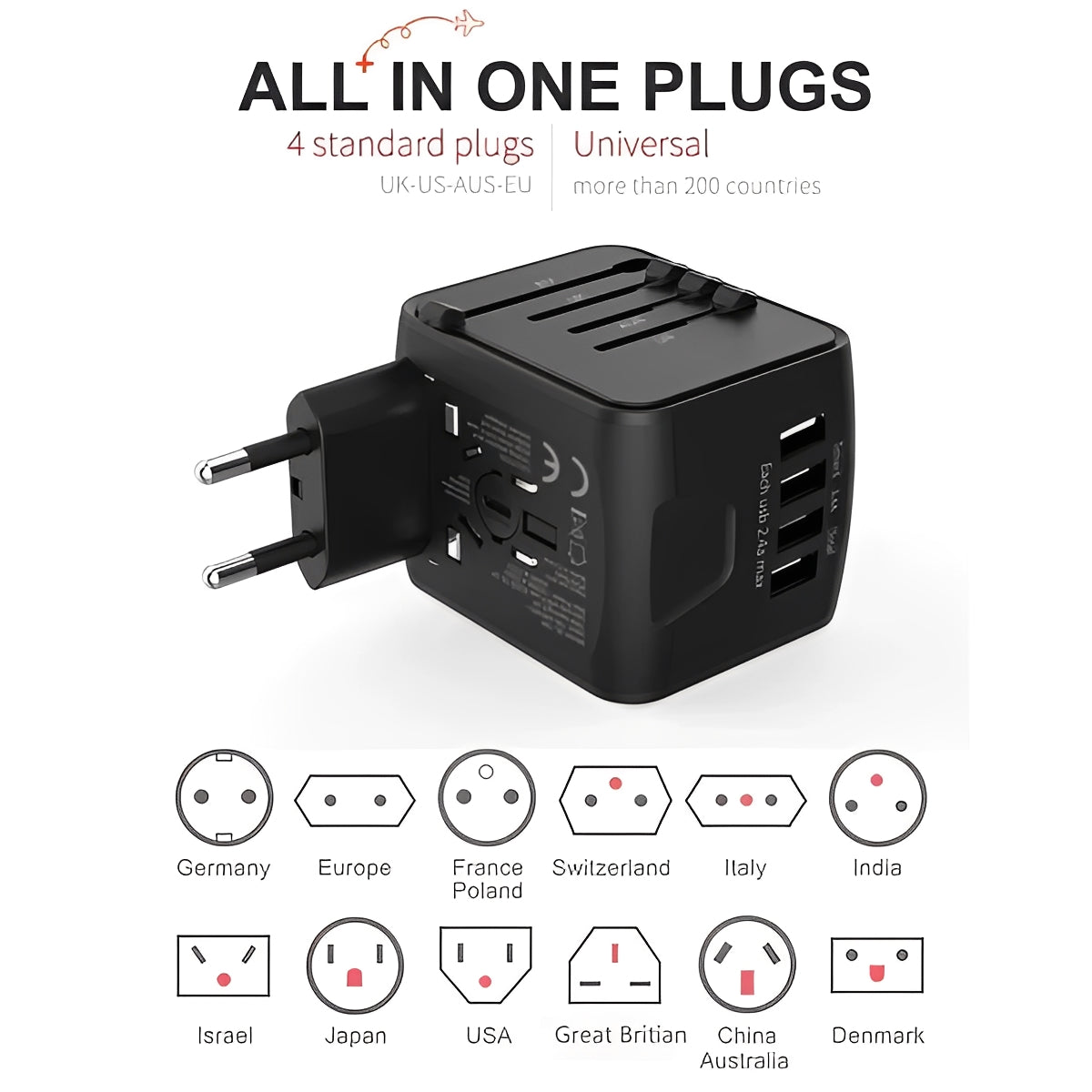 Adaptateur de voyage international avec ports de charge USB