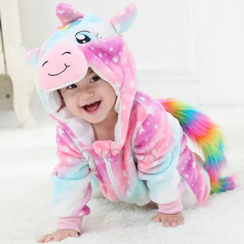 Costume une-pièce doux pour bébé en forme d’animal avec capuche – Tenue en polaire à fermeture éclair intégrale pour nourrissons et tout-petits – Maison, sorties et séances photo