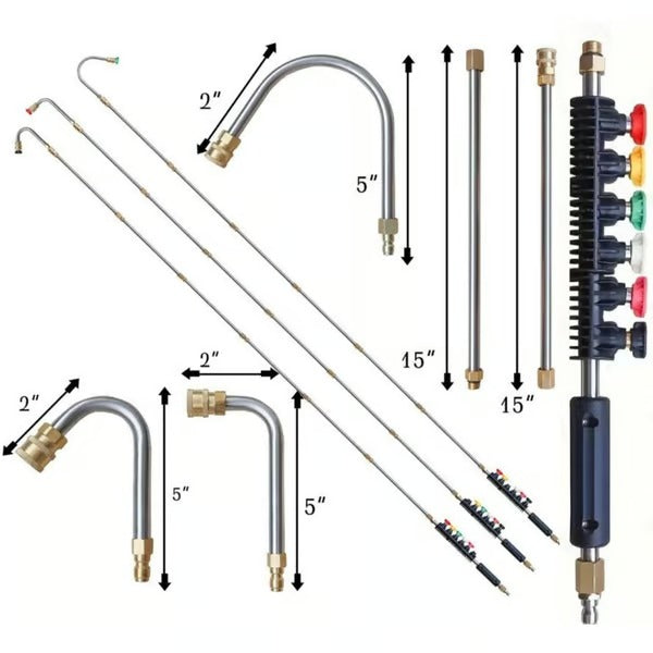 Telescoping Pressure Washer Extension Wand 24 ft Reach Brass & Stainless Steel 4000 PSI 284°F 0-40° Nozzles for Gutter Cleaning Roof