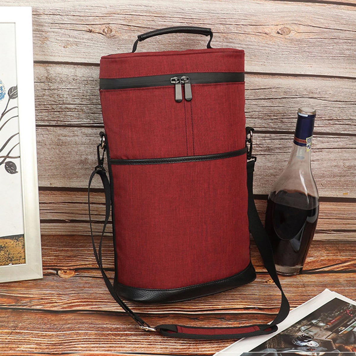 Insulated Wine Tote Bag for 2 Bottles with Adjustable Strap | Durable Canvas Carrier for Safe Travel
