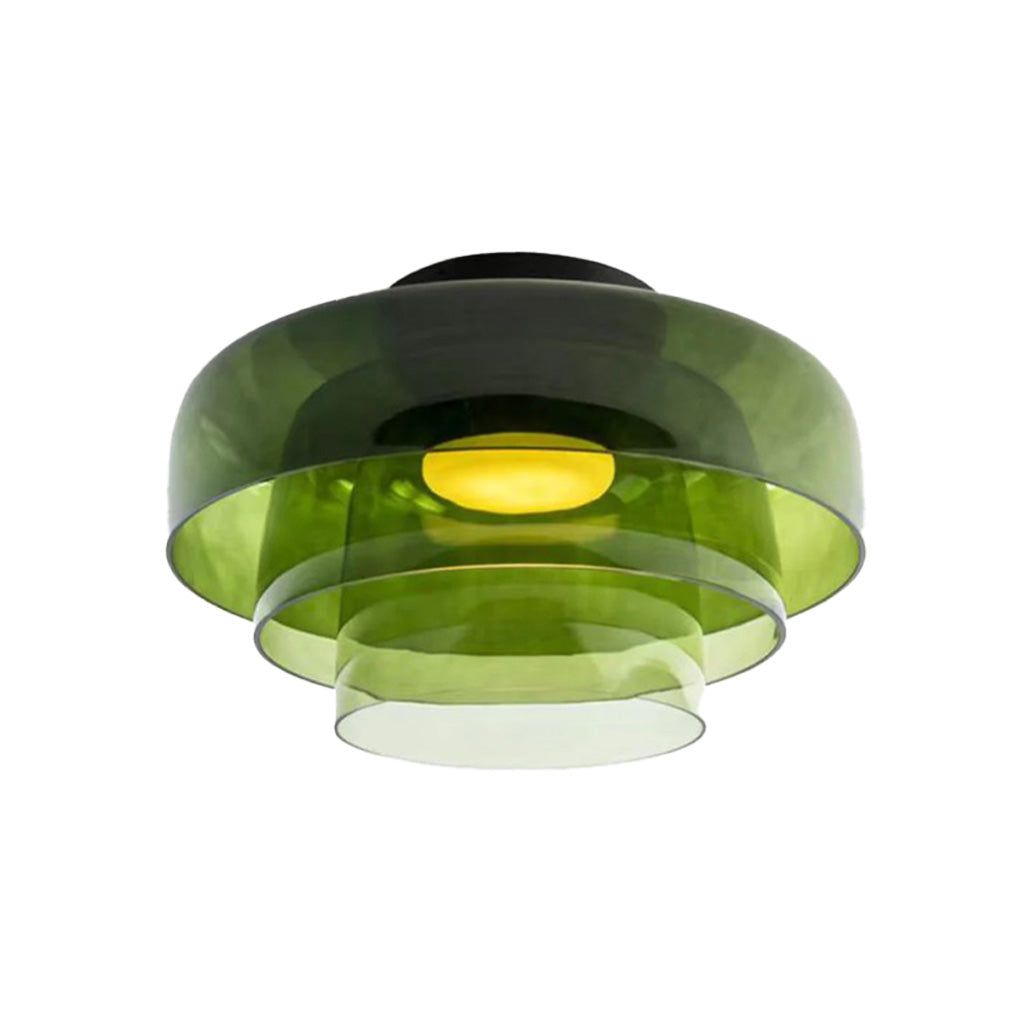 Tiered Glass Overhead Fixture 16.5 in Diameter Contemporary Room Illumination Gray Amber Green Finishes LED Flush Mount for Bedroom Dining K