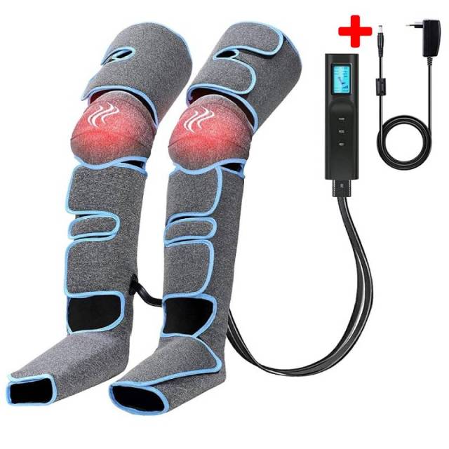 Appareil de massage séquentiel par compression d'air pour jambes avec genouillères chauffantes – Système de enveloppement complet pour cuisses, mollets et pieds pour la récupération musculaire et