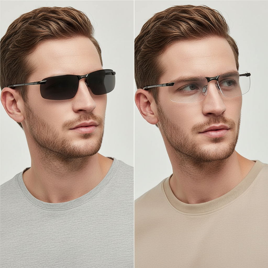 Self-Tinting Driver Sunglasses with Anti-Glare Polarized Lenses – 100% UV Protection Transition Eyewear for Daytime & Night Driving