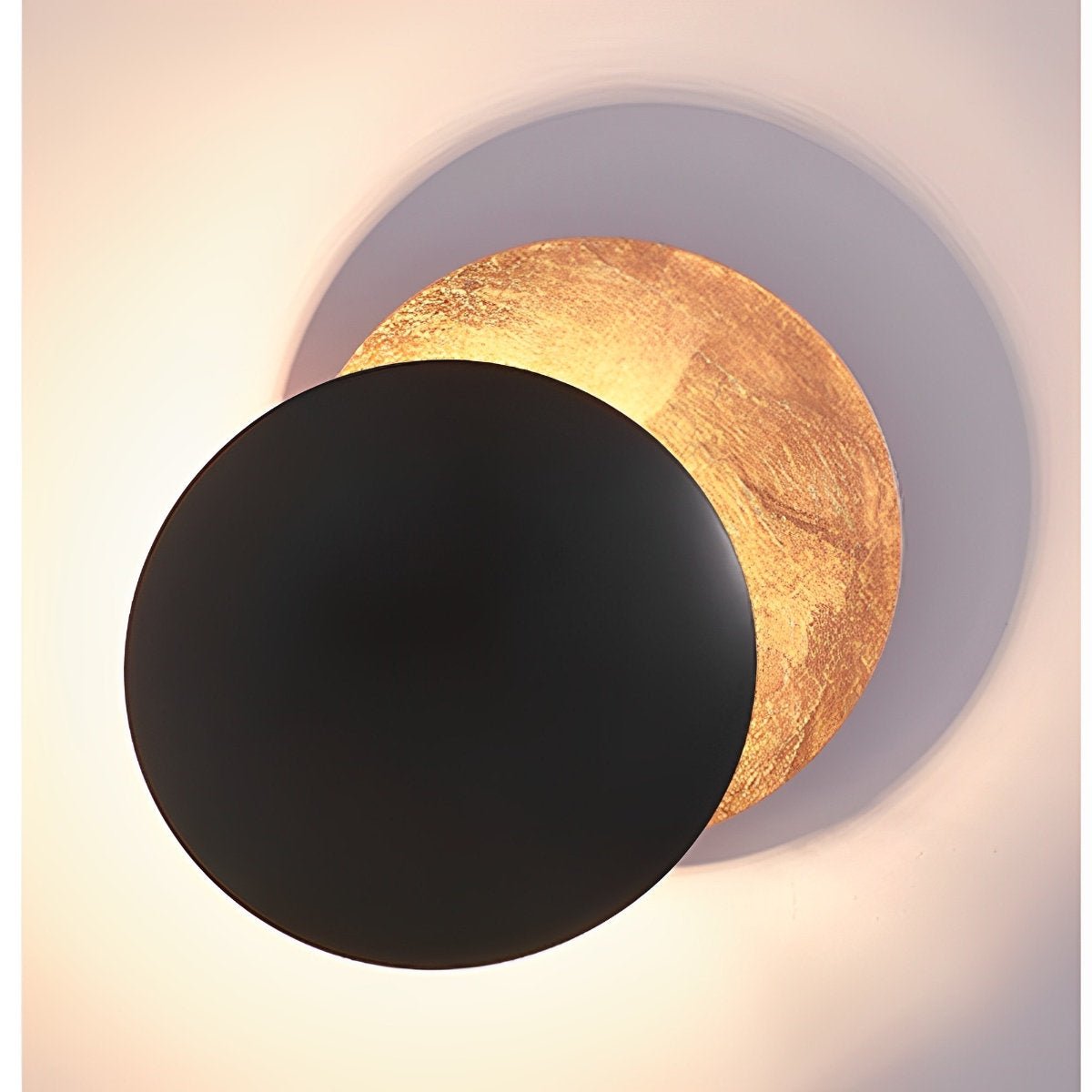 Rotating Iron Sconce with Adjustable Eclipse Discs – 3-Temperature LED Fixture for Bedroom & Hallway – 10 in or 8 in Diameter Modern Accent