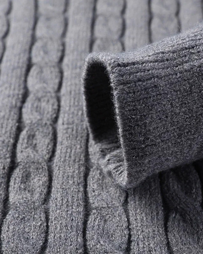 Men's Cable Knit Half-Zip Pullover Sweater – Classic Fit Ribbed Collar Knitwear for Casual & Smart Occasions