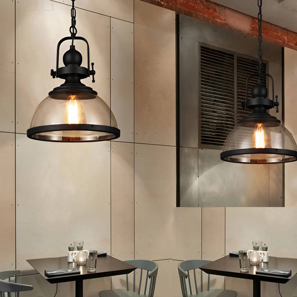 Plafonnier suspendu rond en verre, suspension vintage en métal