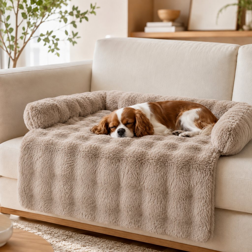 Ortekor Plush Pet Sofa Protector Bed for Dogs & Cats – 29.5" Couch Cover with 3-Sided Bolster & Non-Slip Backing for Pet Hair, Paw Dirt & Everyday Mess