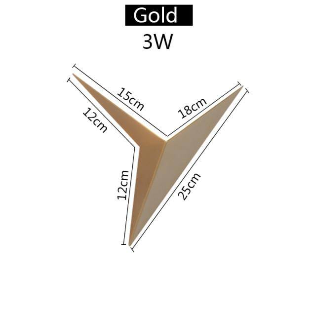 Applique murale triangulaire en métal, éclairage LED 3W vers le bas pour chambre, salon, couloir, luminaire géométrique moderne, noir, blanc, doré, fixation murale