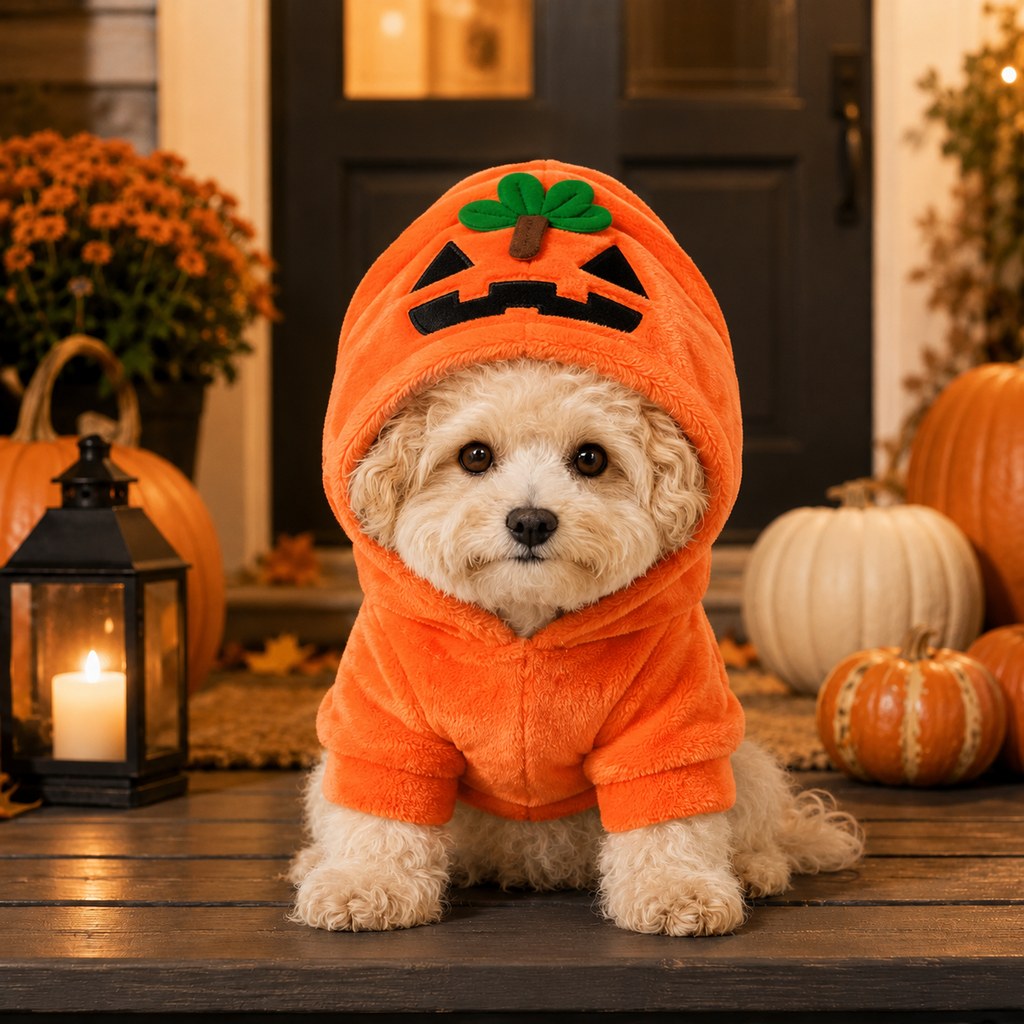 Ortekor Halloween Dog & Cat Costume Hoodie – One-Piece Spooky Outfit for Parties, Photos & Fall Fun