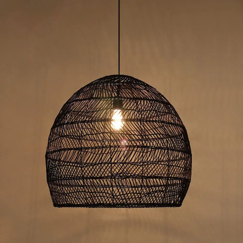 Woven Natural Fiber Dome Hanging Light Fixture – Bohemian Handcrafted Ceiling Lamp for Dining Room, Kitchen Island, Bedroom – Adjustable