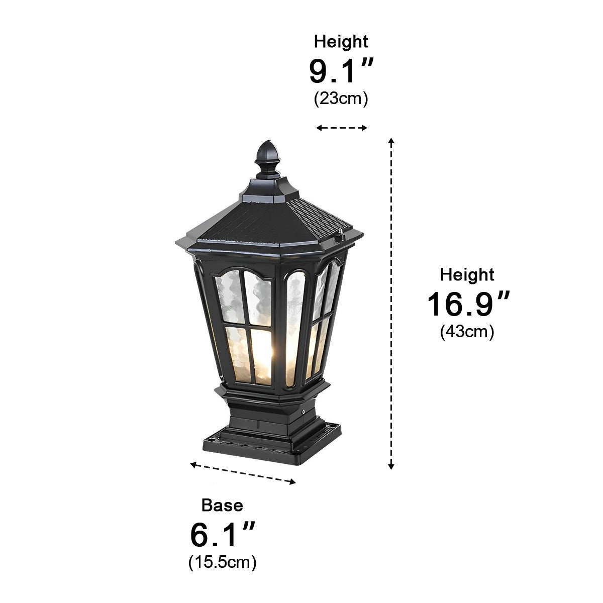 Solar Fence Post Light Cast Aluminum 17 in Tall Warm LED Lantern Waterproof for Driveway Patio Pillar Garden Pathway Gate Post Outdoor Light